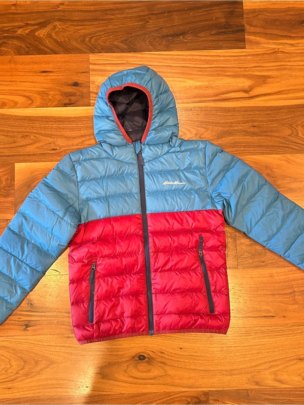 Eddie Bauer Kids Blue and Red Colorblock Packable Puffer Jacket
